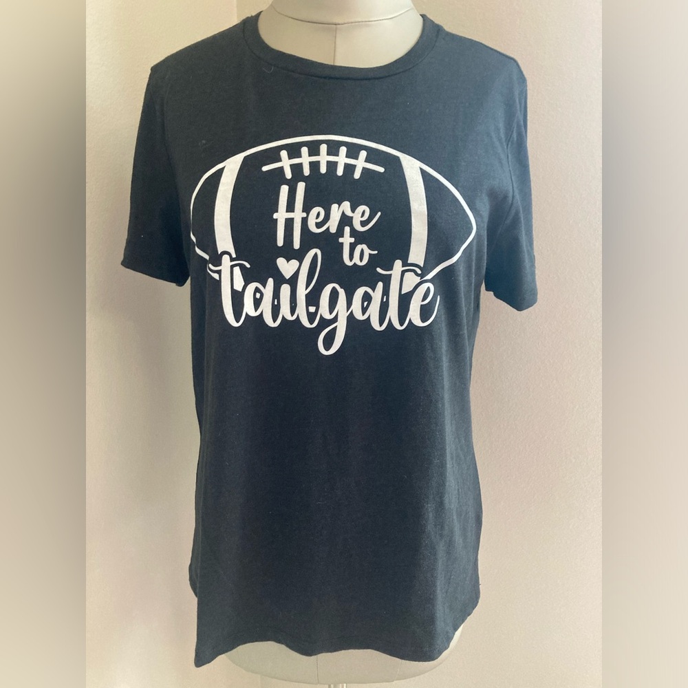 LE life elsewhere black Here To Tailgate T-shirt  Brand Tag No Price Nwt